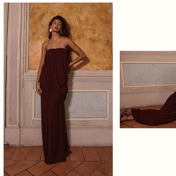 PrettyLittleThing Dresses & Skirts - PLT label mulberry mesh drape bandeau maxi dress